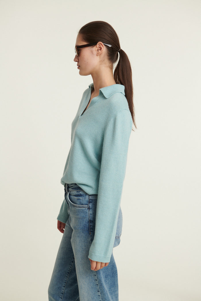 Basic Apparel Cady Polo Sweater Sweaters 770 Gossamer Green